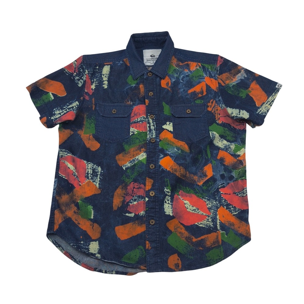 Akademiks Artfully Crafted Mens Medium Blue Denim Abstract Paint Print Shirt M
